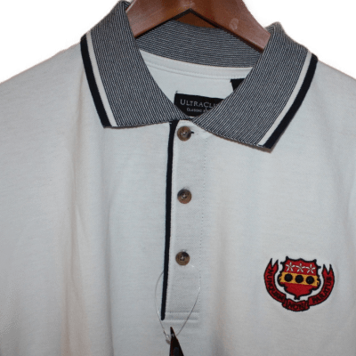 White w/ Gray Piping Polo Shirt L